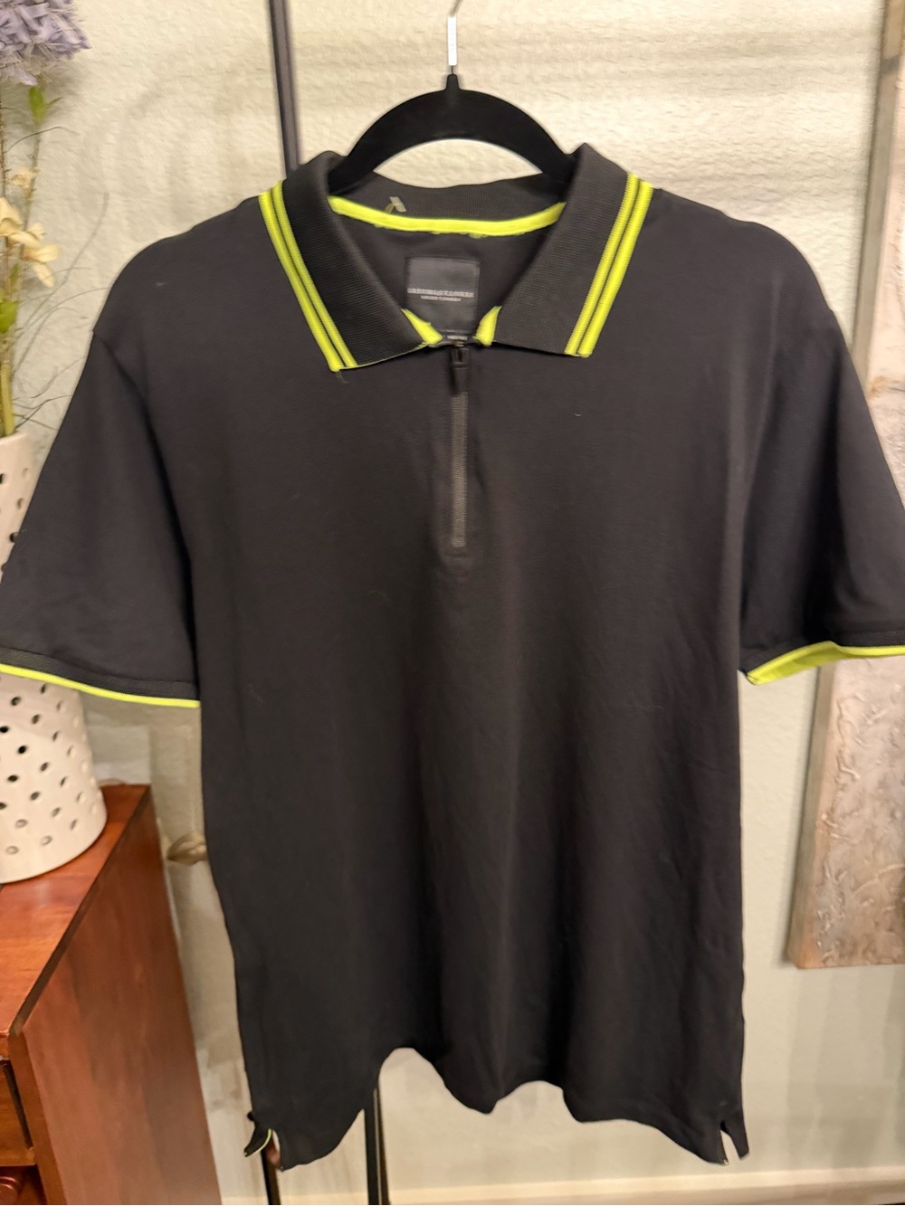 Denim & Flower by Ricky Singh Men's Black Polo with Lime Trim